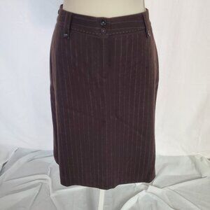 Boden Wool Skirt Women’s 14L Brown w/Blue Pin Stripes Faux Pocket Classic Preppy